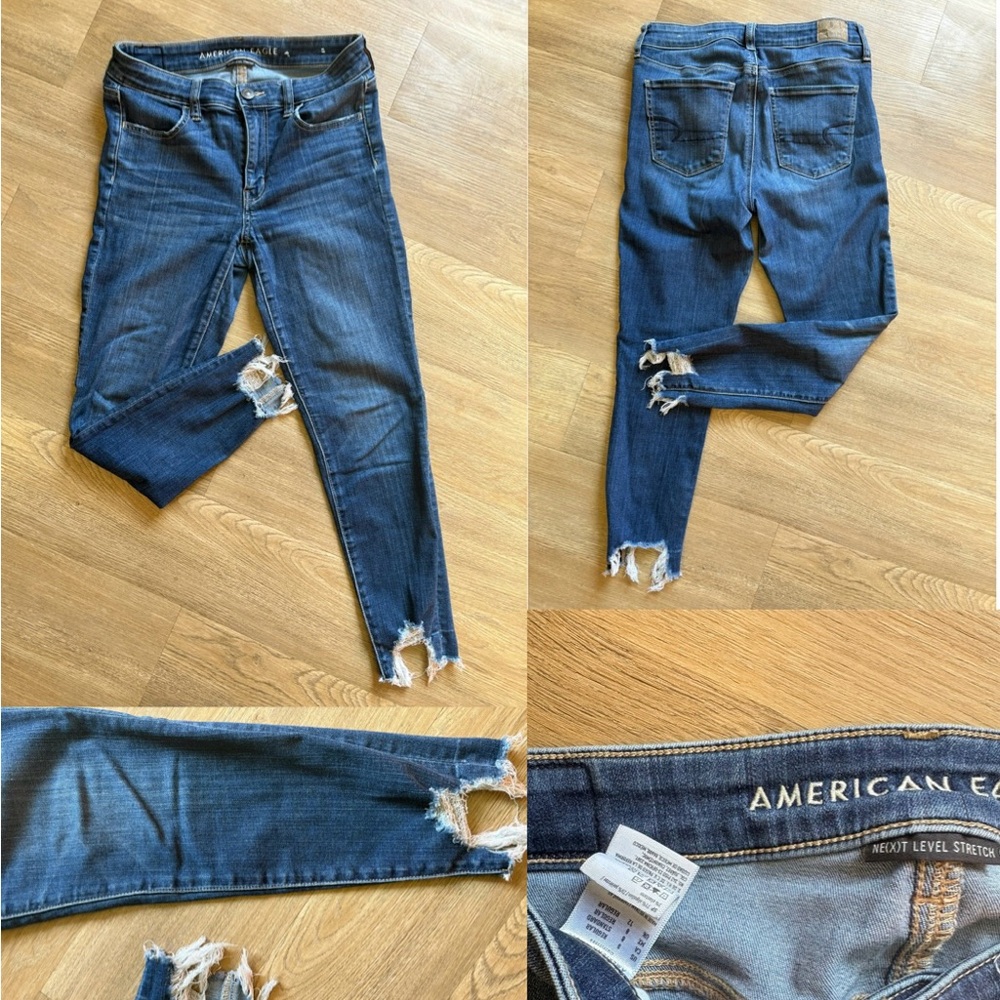 American Eagle Outfitters Women's Super Skinny Ripped Jeans - Dark Blue